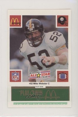 1986 McDonald's Play & Win All-Star Team Green Tab Mike Webster HOF k3i