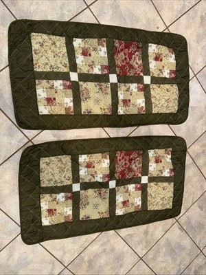 Two King Pillow Shams Quilted patchwork Design Olive Green Floral 36x19