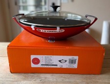 Le Creuset Signature Enameled Cast Iron Round Wok with Glass Lid 5 qt Cerise NEW