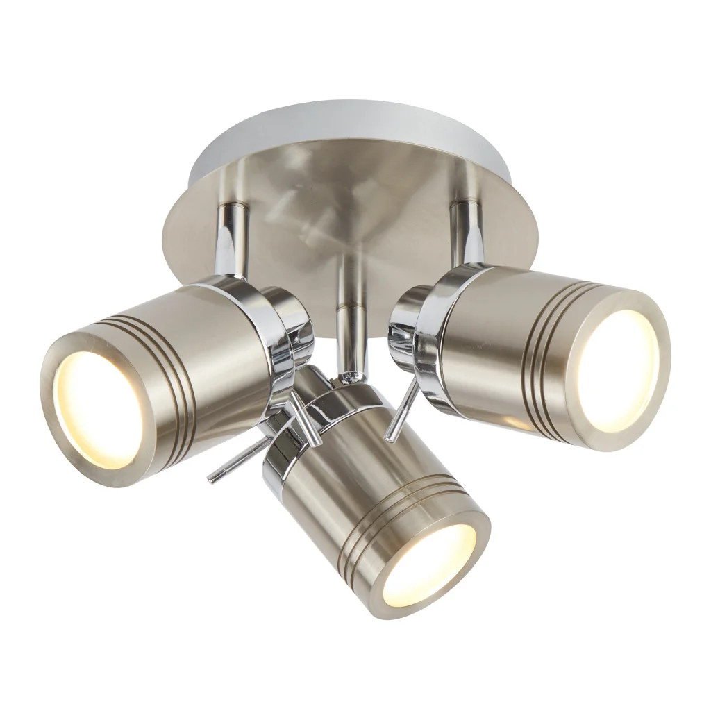 Bathroom Light Silver Samson 3 Spot Plate IP44 Satin Searchlight 6603SS