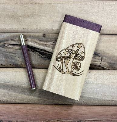 #ad Mushroom Engraved 4” Poplar Dugout w Poker Exotic Purpleheart Lid amp; Pipe Set $38.00
