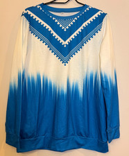 Women s Blue/White Colorblock Crew Neck Pullover Long Sleeve Sweatshirt Sz M