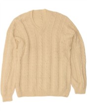 VINTAGE Mens V-Neck Jumper Sweater Medium Beige CW58