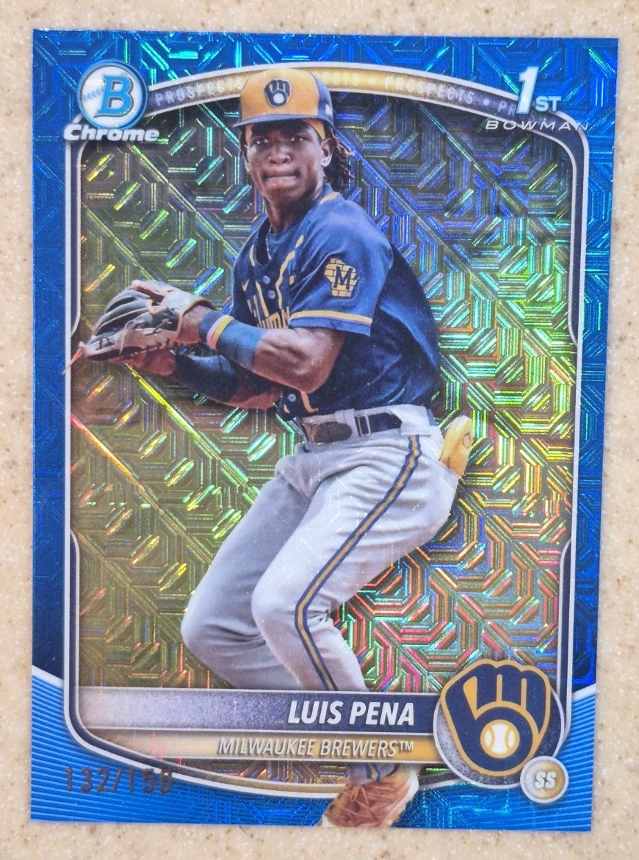 2025 Bowman Chrome Luis Pena 1ST BLUE MOJO REFRACTOR #/150 SP #BCP-38 BREWERS 