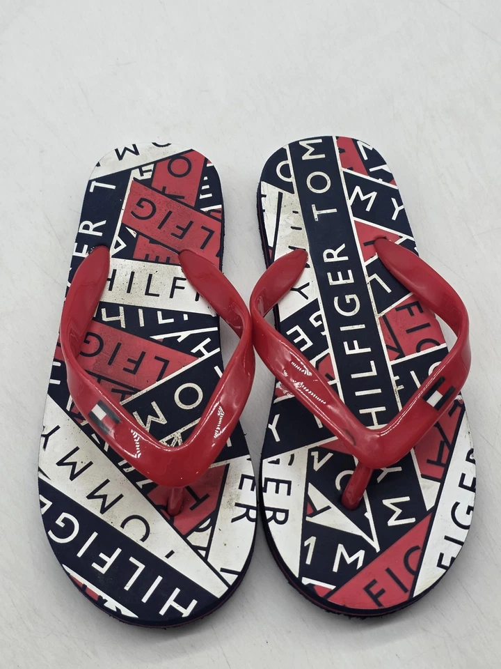 Tommy Hilfiger Sandalias Niños Talla 2 Rojo Azul Chanclas Zapatos Logo Playa Foto 3 de 4