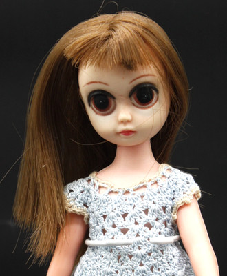 Vintage 1964 Susie Sad Eyes Doll Big Brown Eyes Brown Hair Knitted Dress 8''