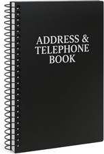 Iconikal Spiral-Bound Address and Telephone Book with Plastic Cover, Black