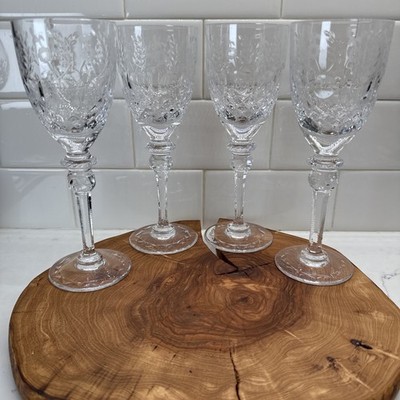 Set of 4 Rogaska Gallia Crystal Wine Glasses 7 3/4  Vintage Elegant Cut Glass