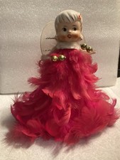 Vintage Hot Pink Christmas Feather Angel TREE TOPPER Figurine Howard Holt Decor