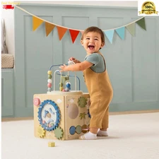 Large Wooden Activity Cube Baby Toy Bead Maze Shape Sorter Gears Learning Fun