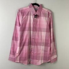 Express Extra Slim Button Up Shirt Mens Medium Pink Plaid Cotton Long Sleeve