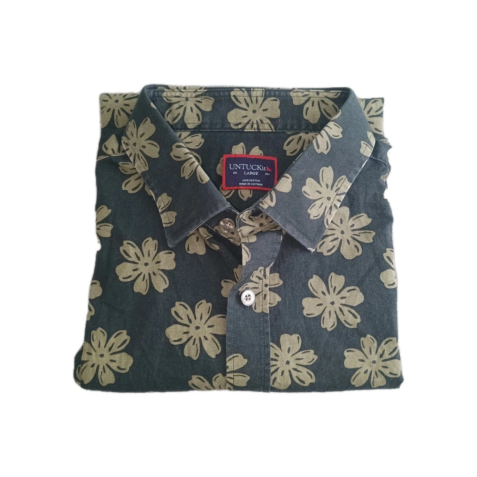 UNTUCKit Dorado Shirt Mens Large Black Green Short Sleeve Floral Aloha Casual