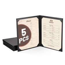 WeChef 5 Pack Menu Covers 8.5" x 11" 2 Views Faux Leather Cafe Restaurant Bars