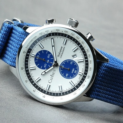 42MM CADISEN Quartz Watch Men's Diver 50M Waterproof Chronograph Nylon Gift NEW