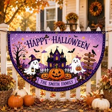 Custom Halloween Semicircle Banner, Personalized Haunted House Yard Sign