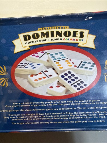 Double Nine Dominoes Collectors Tin Jumbo Color Dot 55 Pieces 1990s Game Night - Picture 4 of 9