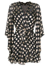 Zimmermann Silk Polka Dot Wrap Mini Dress Black Beige Size 3 US 12 Lined