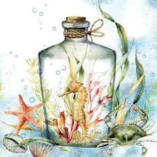 Decoupage Art Craft Napkins-Cocktail Size 5"x5" Bottled Seahorse, Sea Life