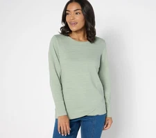 Denim & Co. Women's Top Sz M Active Cozy Cotton Pullover with Green A676291