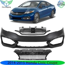 Front Bumper Cover Fascia & Grille Assembly Kit For 2014-2015 Honda Civic Coupe