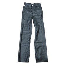 Zara Black Faux Leather High Rise Straight Wide Leg Pants 2