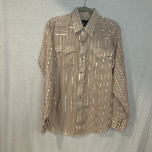 Panhandle Slim Vintage Pearl snap Striped Long Sleeve Shirt Mens Size 15.5/35
