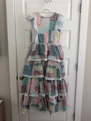 Simply Southern Multicolor Patchwork Ruffle Midi A-Line Dress XS Cotton