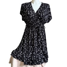 White Birch Floral Tie Dress Black White V-Neck Womens XL