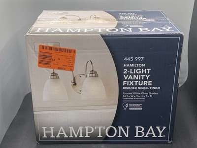 NEW Hampton Bay Hamilton 2-Light Brushed Nickel Vanity Light with Frosted Glass 