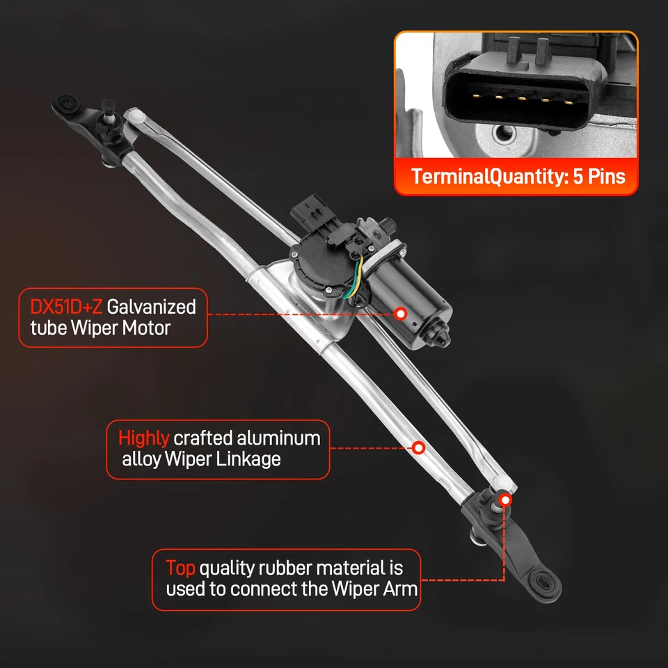 Front Windshield Wiper Linkage & Motor Assembly For Jeep Wrangler JK 2007-2018 - Image 3 of 4