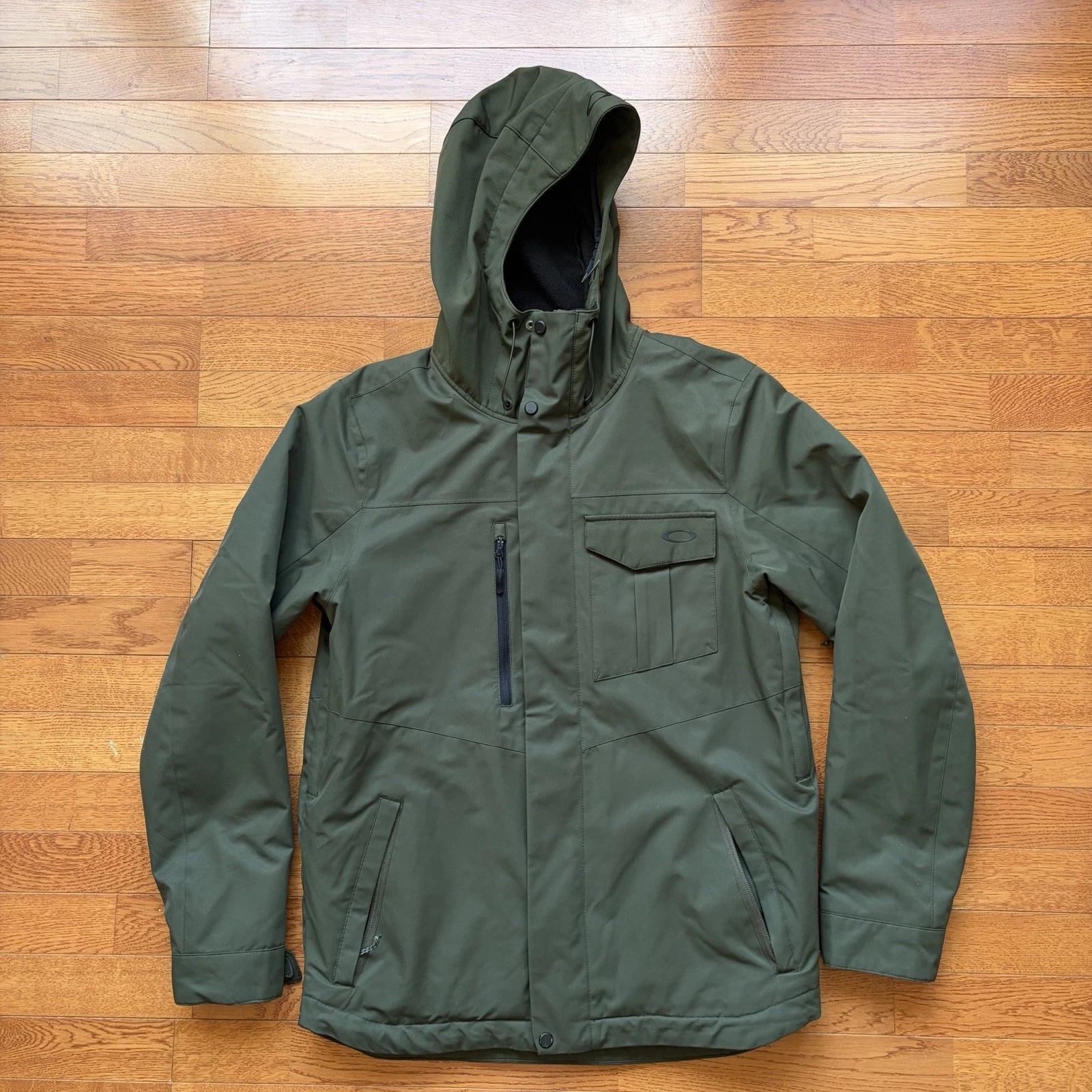 Oakley Snow Insulated Ski Jacket Green Full Zip Hooded Snowboard Size M