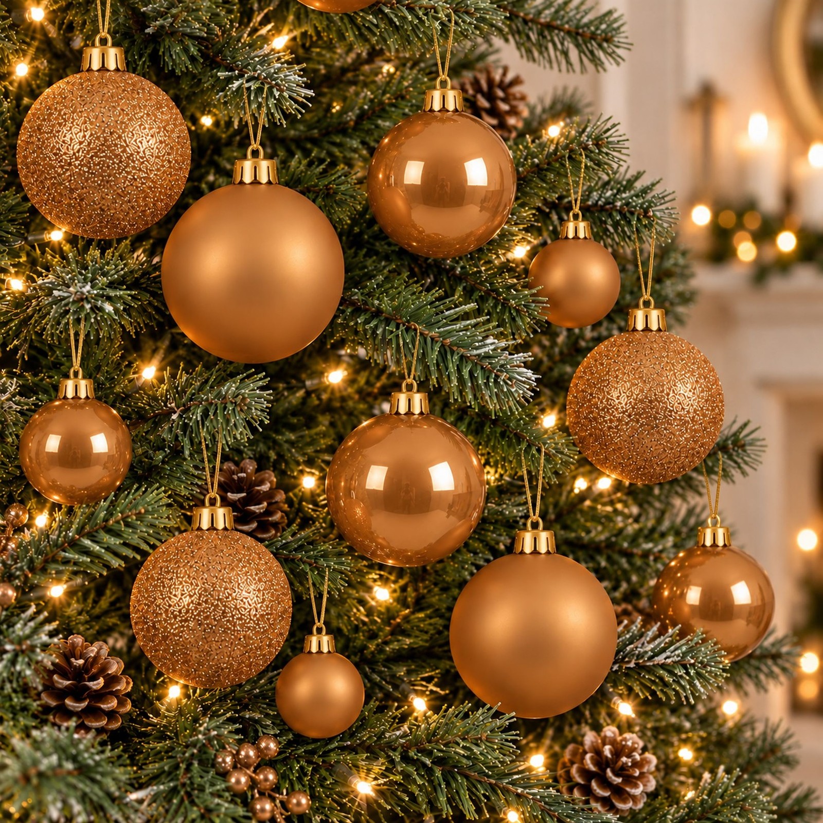 60 Caramel Brown Baubles Shatterproof Christmas Tree Hanging Decor 4cm 5cm 6cm - Image 2