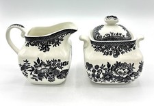Johnson Brothers Black Asiatic Pheasants Sugar Bowl & Creamer Set EXC