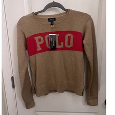 Polo Ralph Lauren Varsity Intarsia Logo Knit Sweater Girls XL 16 Preppy Classic