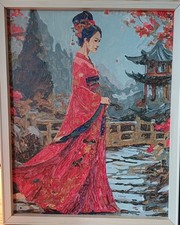 Hand Painted Acrylic Canvas 40x50 Framed " Lady In Red"