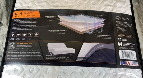 NEW Bedgear Dri-Tec 5.1 Performance Mattress Protector Split Cal King w/bag - Picture 5 of 8