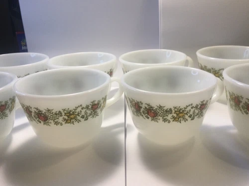Lot of 8 Vintage Pyrex Spice Of Life Milk Glass Coffee Cups Mugs