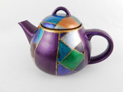 Tea Set For One Rainbow Checker Hand-Painted Teapot Teacup Saucer Spoon in Box - Picture 11 of 11