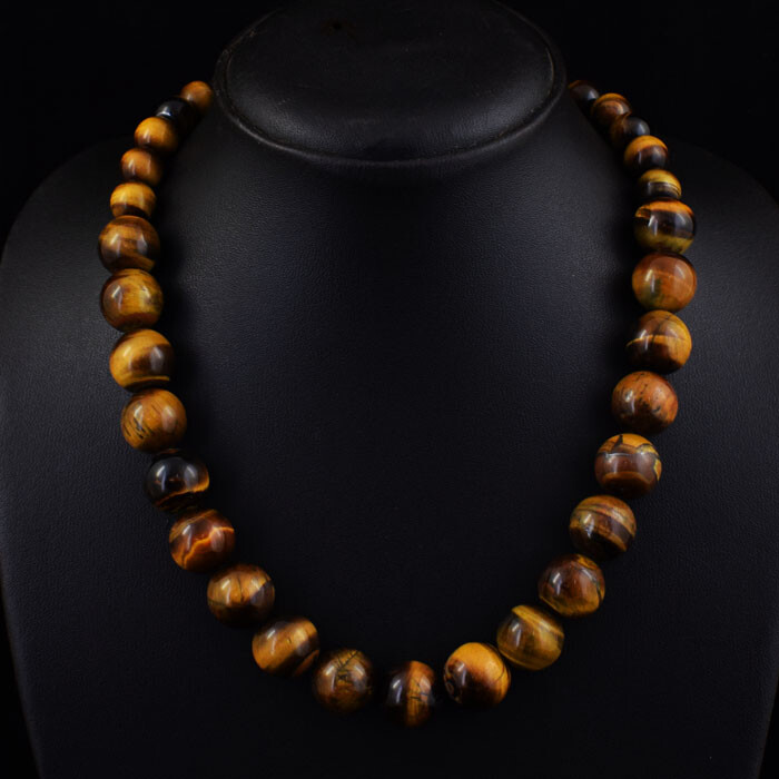Numbering ♥ Bead Pendant Necklace /追跡付 Round Shape 558 Cts Natural Golden Tiger Eye Beads Womens