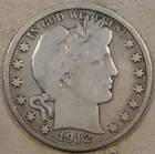 1912-S Barber Half Dollar 50c VG-F As Pictured