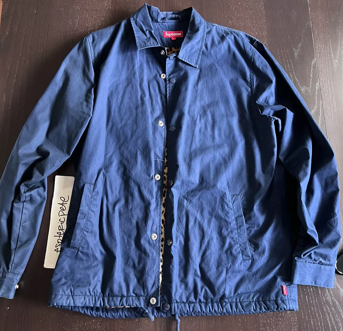 LARGE SUPREME LEOPARD PILE LINED COACHES JACKET NAVY FW 2010 box
