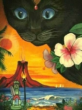 1.5x2 DOLLHOUSE MINIATURE PRINT OF PAINTING RYTA 1:12 SCALE BLACK CAT HAWAII ART