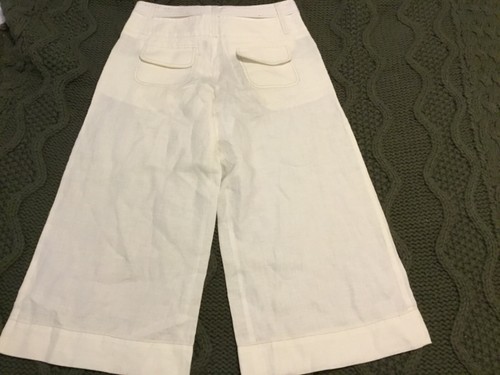 London Jeans The Marisa Fit Hose weites Bein Capri weiß 100% Leinen 0 - Bild 4 von 5