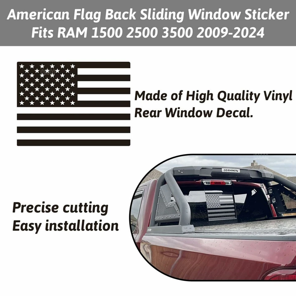Calcomanía de vinilo negra mate bandera de Estados Unidos ventana corredera trasera para Ford F-150 F-250 F-350 Foto 3 de 4