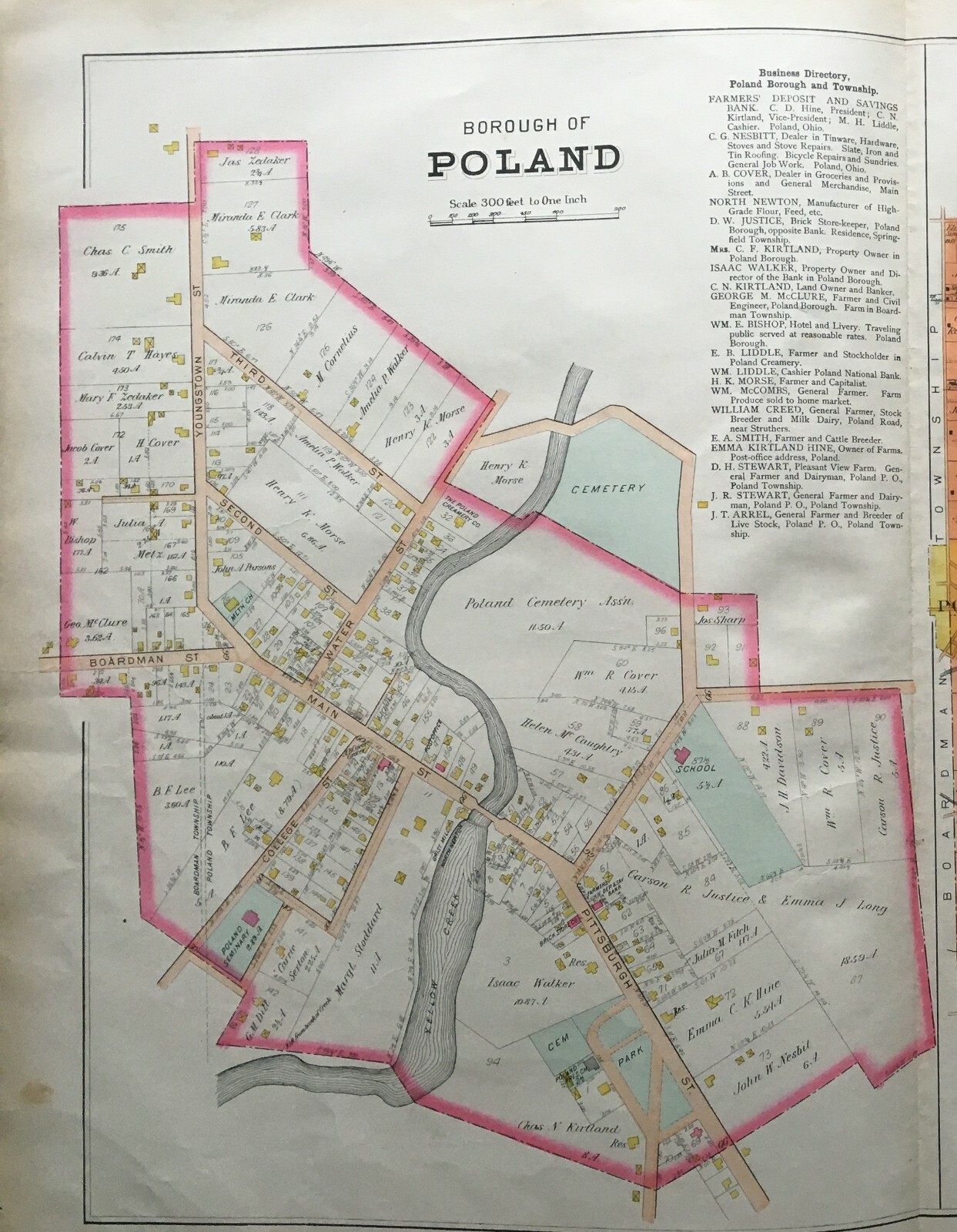 1899 BOROUGH OF POLAND SEMINARY AND CEMETERY MAHONING COUNTY OHIO ATLAS