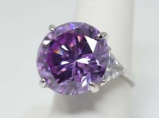 Vintage Purple  White Cubic Zirconia Sterling Silver Cocktail Ring - Sz 7.75