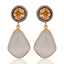 White Moonstone CZ Gold Plated 925 Sterling Silver Dangle Earrings Jewelry