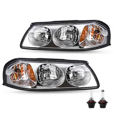 For 2000-2005 Chevy Impala Chrome Housing Amber Headlight w/ bulbs 00-05 Pair