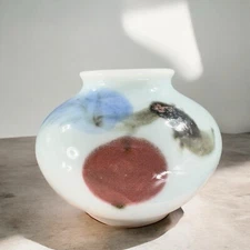 Vintage Hand Made Oriental Pottery Bud Vase Vessel Artist Marked Porcelain VTG