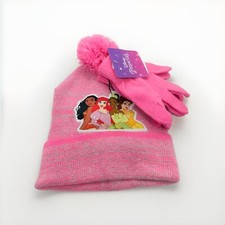 Disney Princess Girls Beanie Hat and Gloves Set Pink One Size Pompon